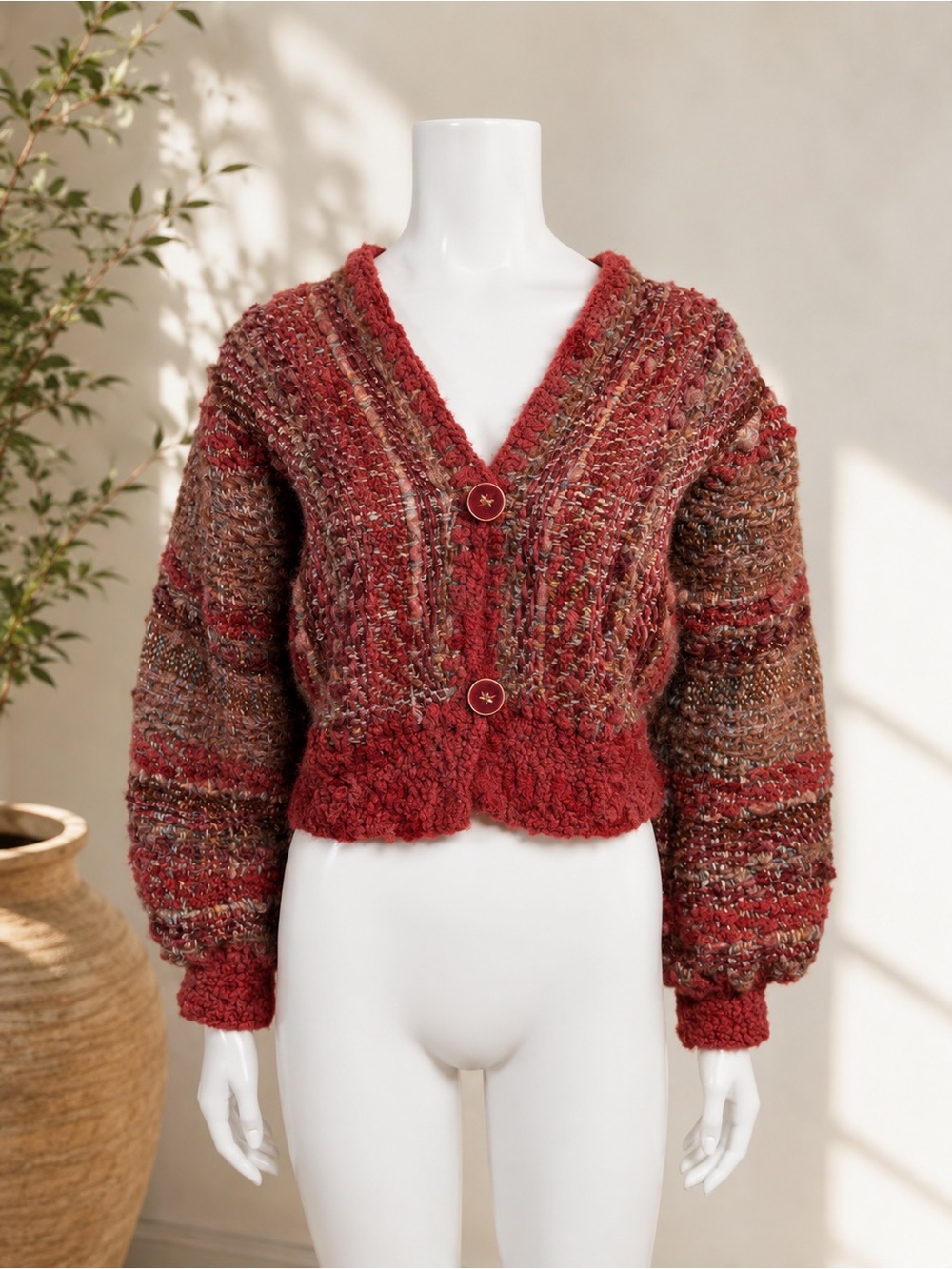 Annie Kaufman Santa Fe Handwoven Artisan Cropped Cardigan Small Boho